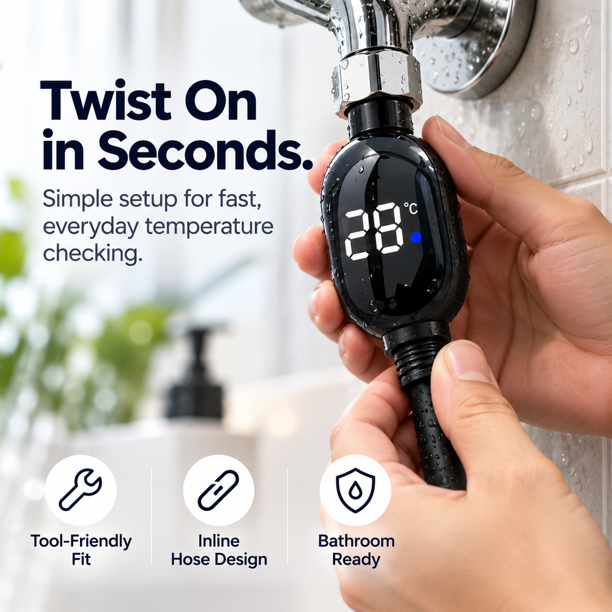 Digital Shower Thermometer with LED Display & Real-Time Temperature