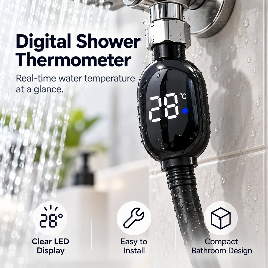 Digital Shower Thermometer with LED Display & Real-Time Temperature