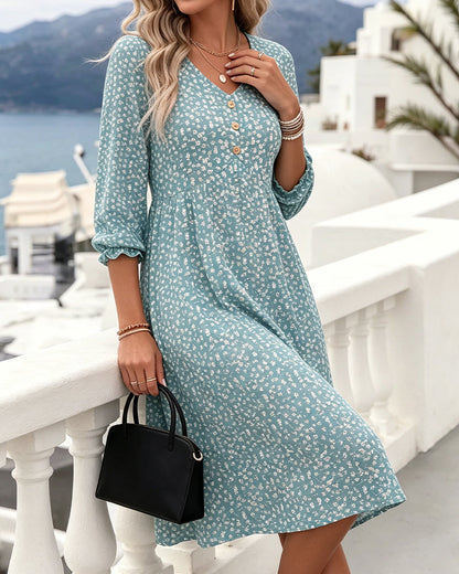Robe Col En V Fleurie Manches Ballon Coupe A