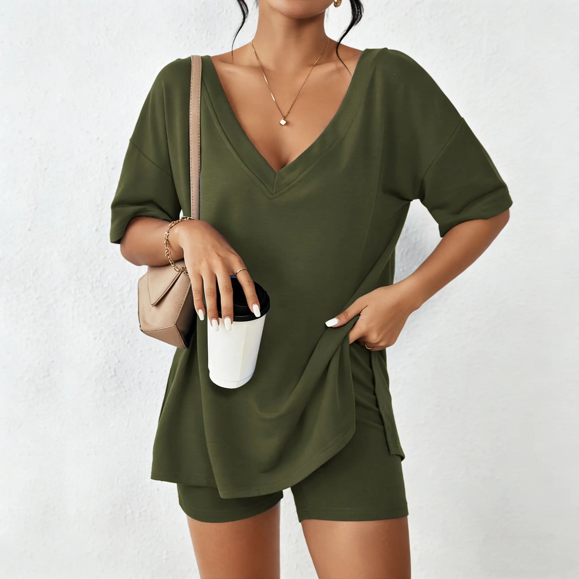 ☀️ V-Neck Two-Piece Oversized Loungewear Set