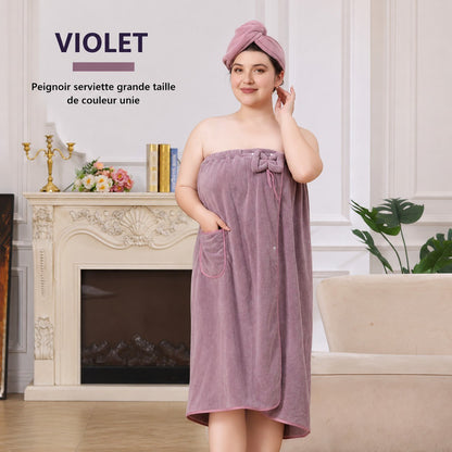 Peignoir Serviette de Bain et Bonnet Séchage Cheveux pour femme