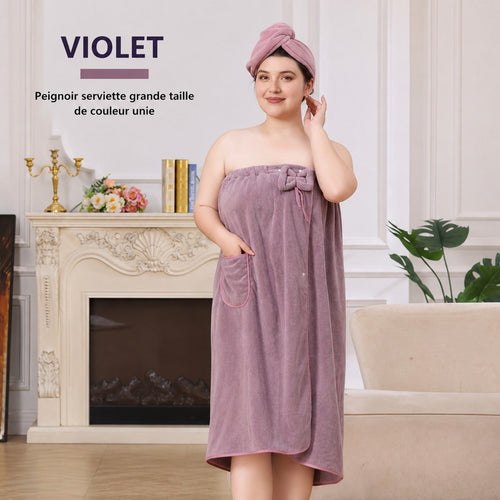 Peignoir Serviette de Bain et Bonnet Séchage Cheveux pour femme