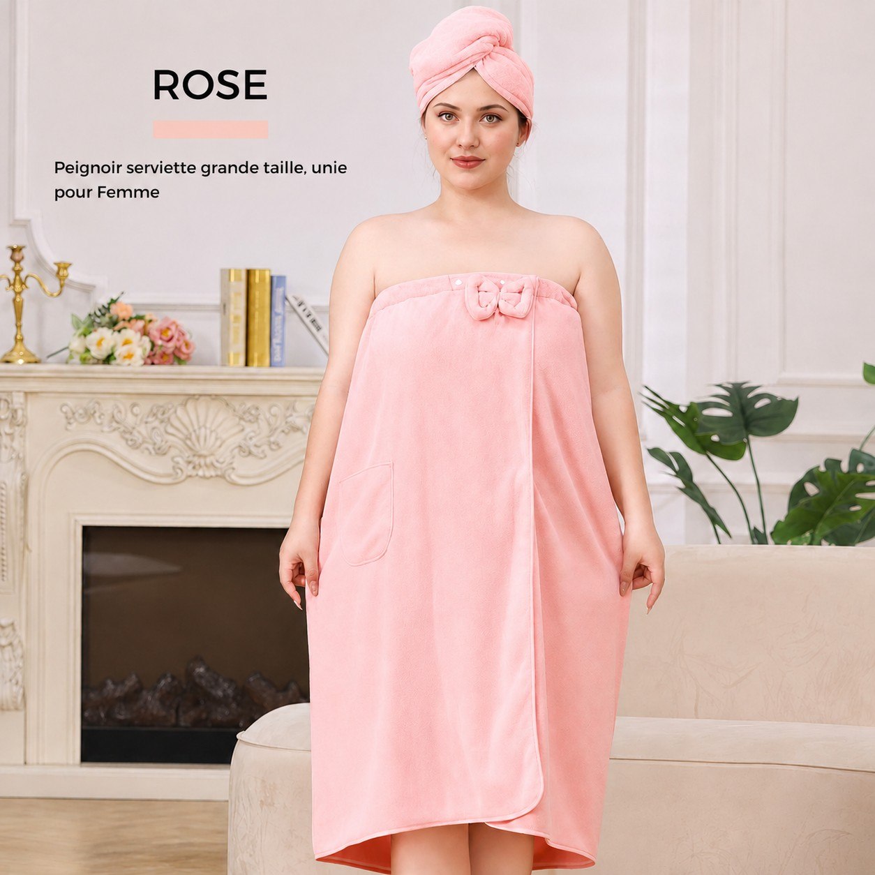 Peignoir Serviette de Bain et Bonnet Séchage Cheveux pour femme