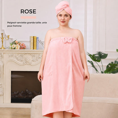 Peignoir Serviette de Bain et Bonnet Séchage Cheveux pour femme