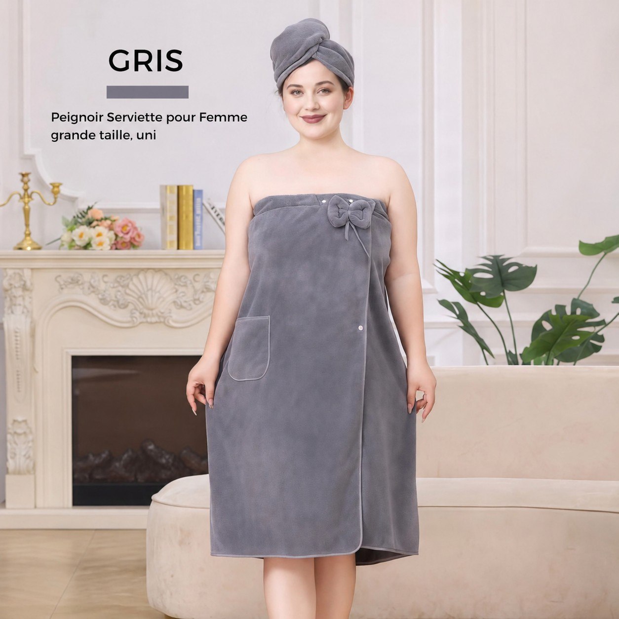 Peignoir Serviette de Bain et Bonnet Séchage Cheveux pour femme