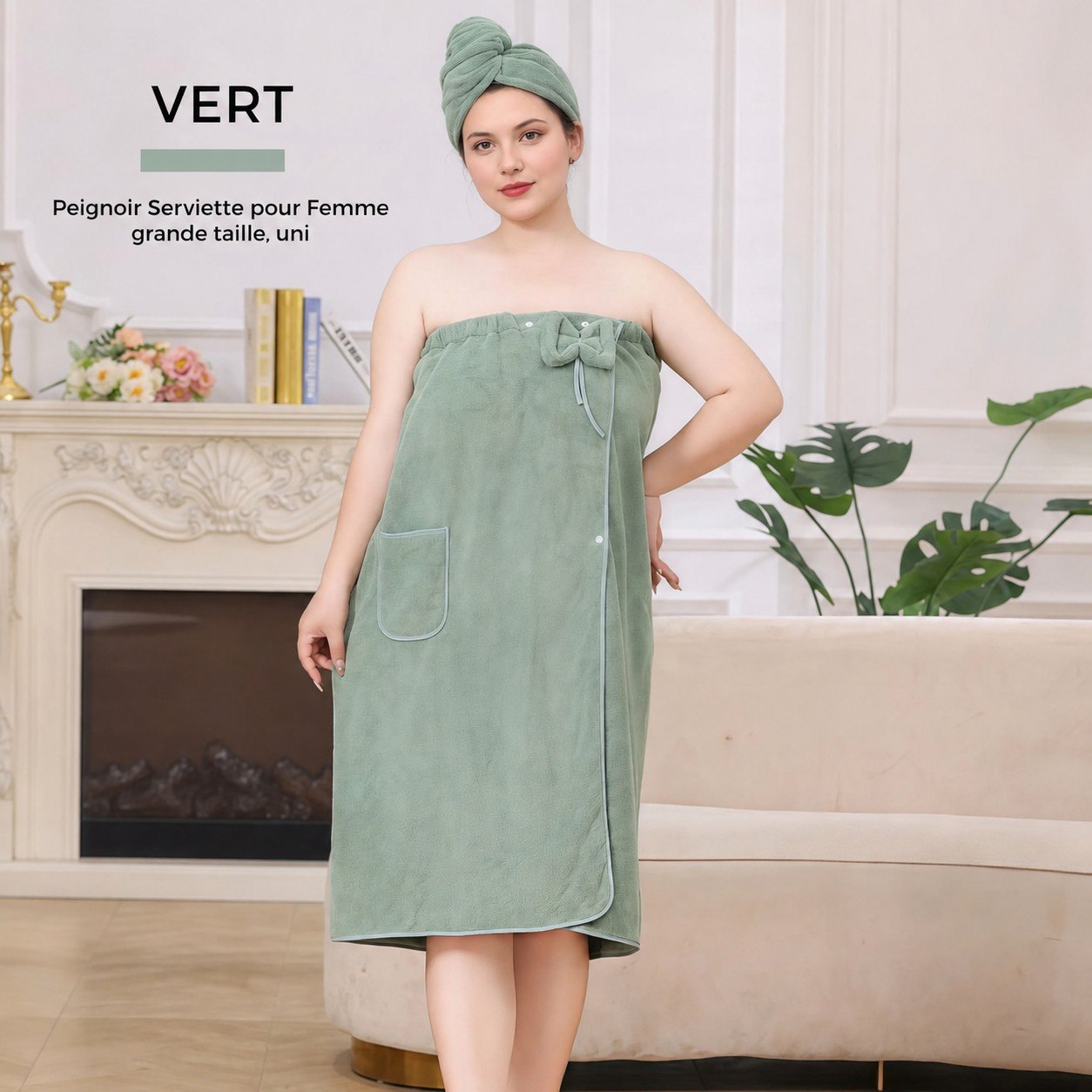 Peignoir Serviette de Bain et Bonnet Séchage Cheveux pour femme