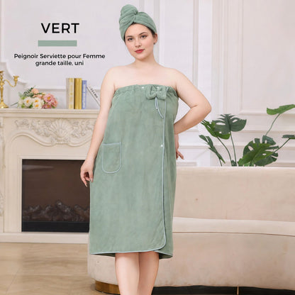 Peignoir Serviette de Bain et Bonnet Séchage Cheveux pour femme