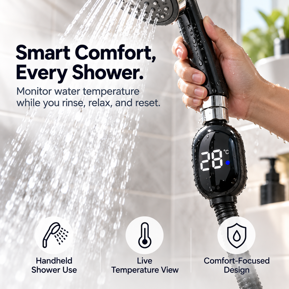 Digital Shower Thermometer with LED Display & Real-Time Temperature