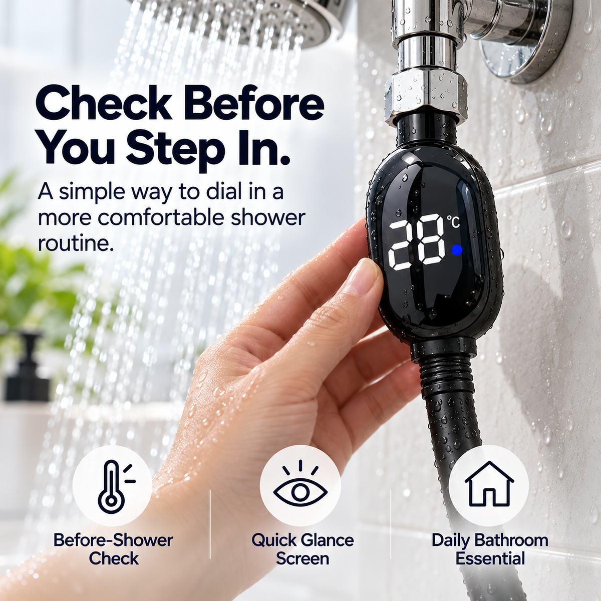 Digital Shower Thermometer with LED Display & Real-Time Temperature